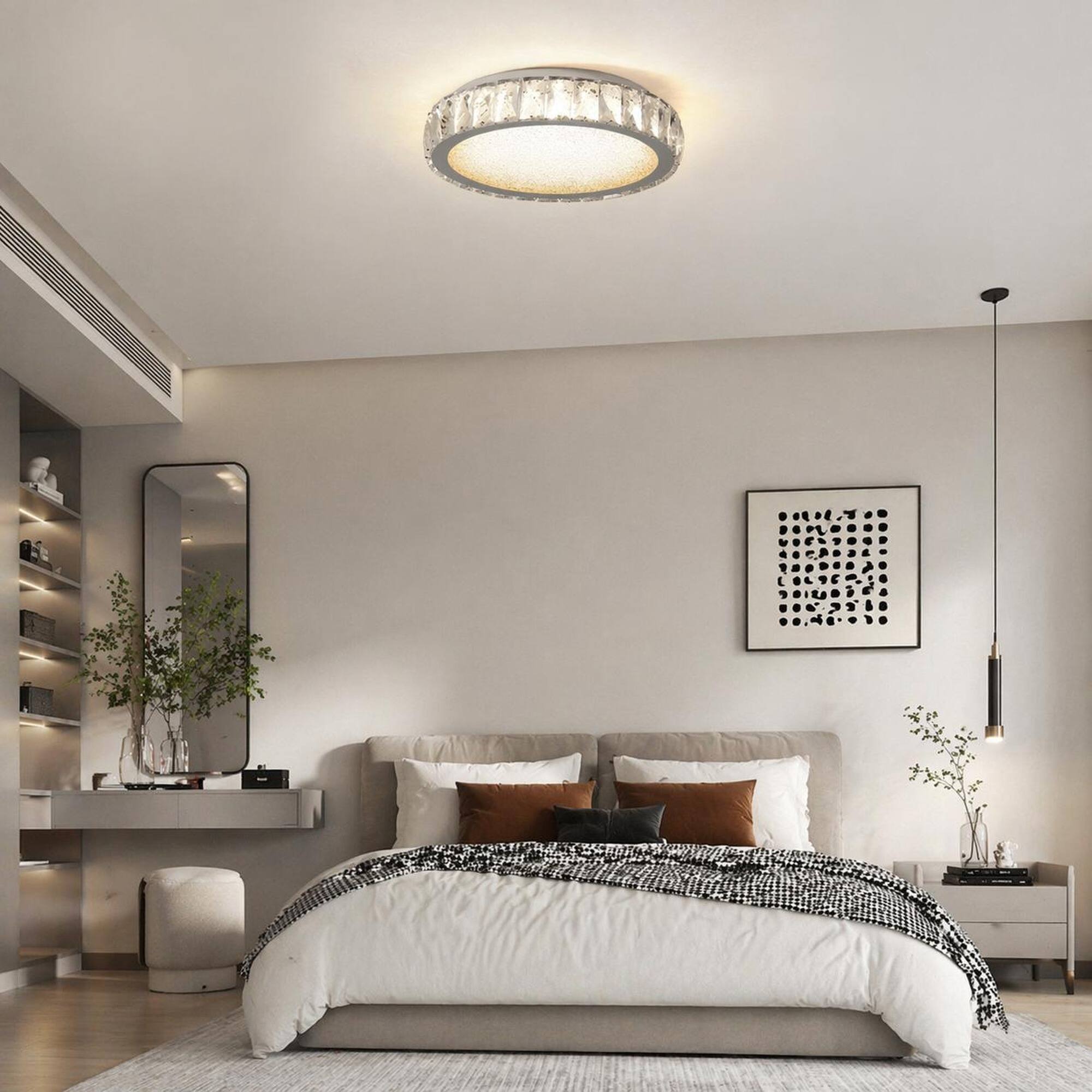 Alt View 2. RYHNUYNE - Crystal LED Flush Mount Ceiling Light 13.8 Inch, 38W Dimmable Modern Fixture with 3 Color Modes, Energy-Saving.