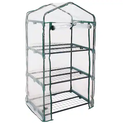 Front. Sunnydaze - Iron PVC Cover Mini Greenhouse with 3 Shelves/Zipper - Clear.