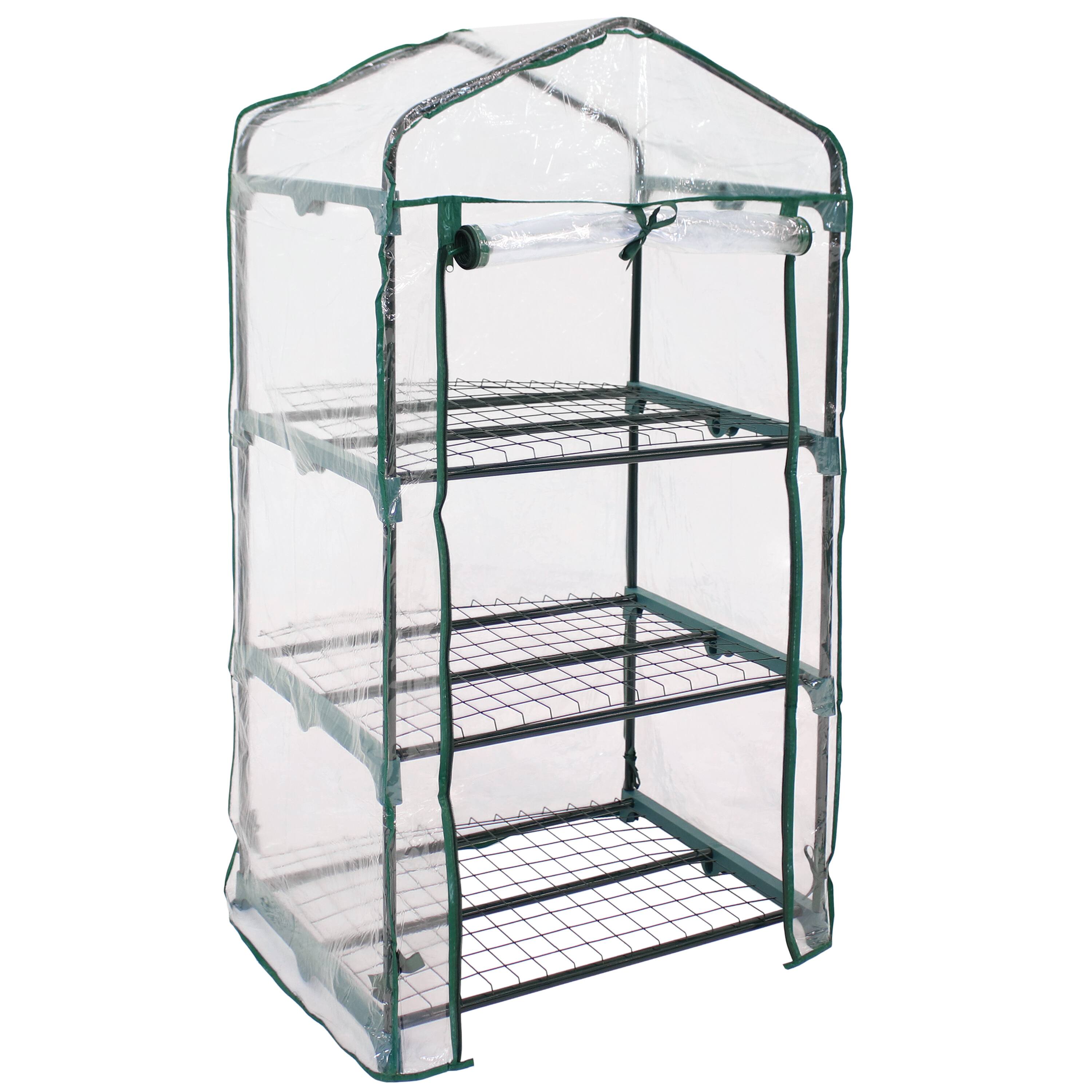 Front. Sunnydaze - Iron PVC Cover Mini Greenhouse with 3 Shelves/Zipper - Clear.