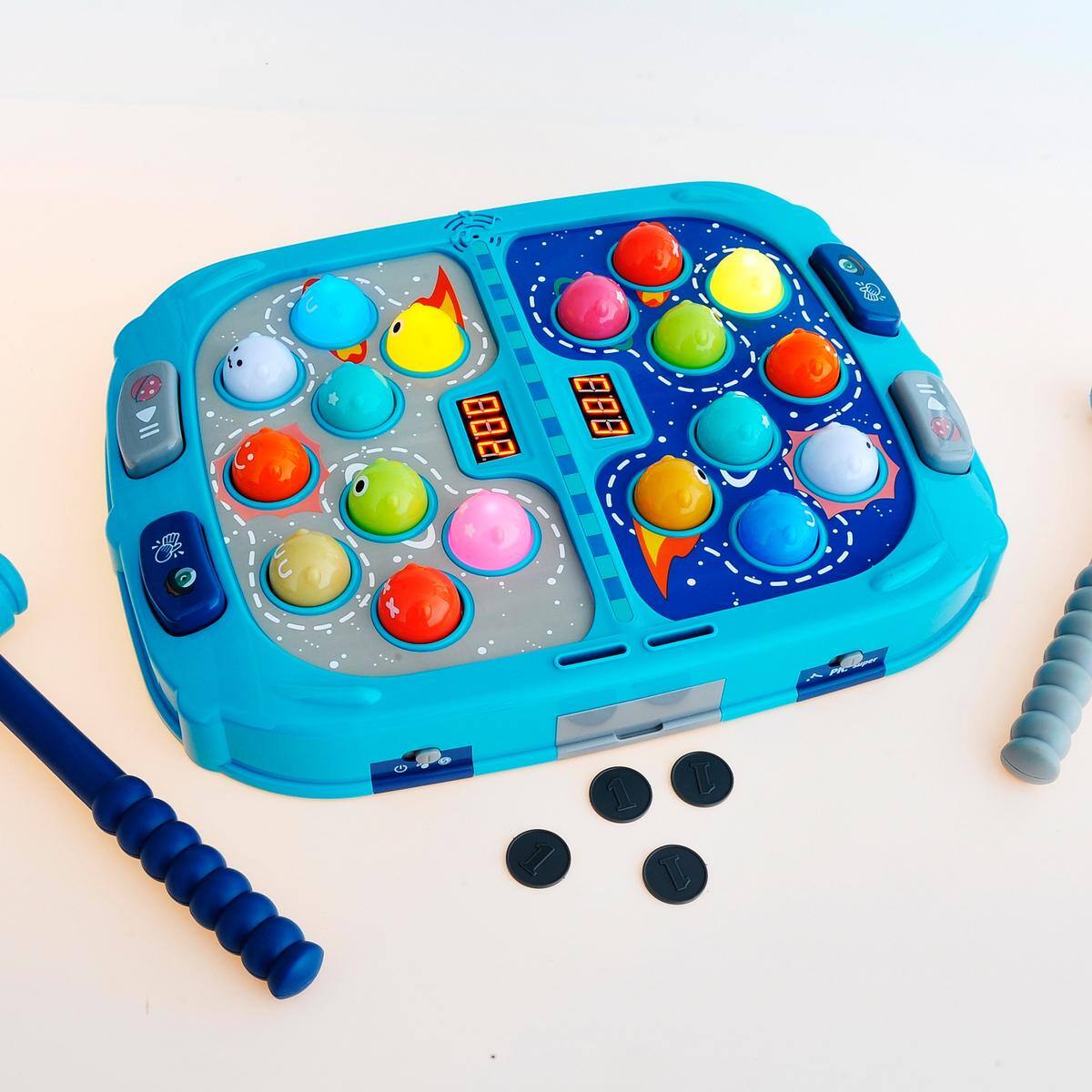 Alt View 2. JuzToys - 2 Players Whack A Mole Game – 3 Modes Hammering Pounding Toy with Light & Sound Effects, Educational Toy for Kids – Blue - Blue.