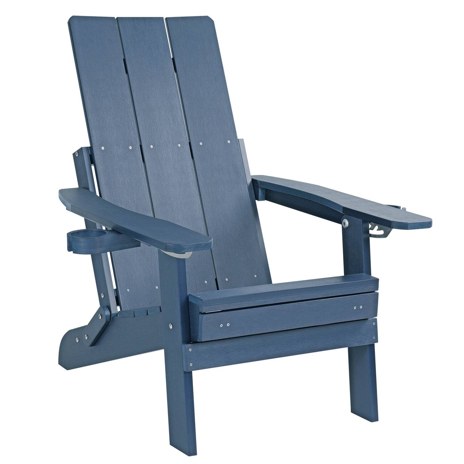 Alt View 8. Fortune Candy - Folding Adirondack Chair w/Cupholders, Ottoman & Cushion, Adjustable Backrest for Patio, Porch, Beach, Pool - Navy Blue.