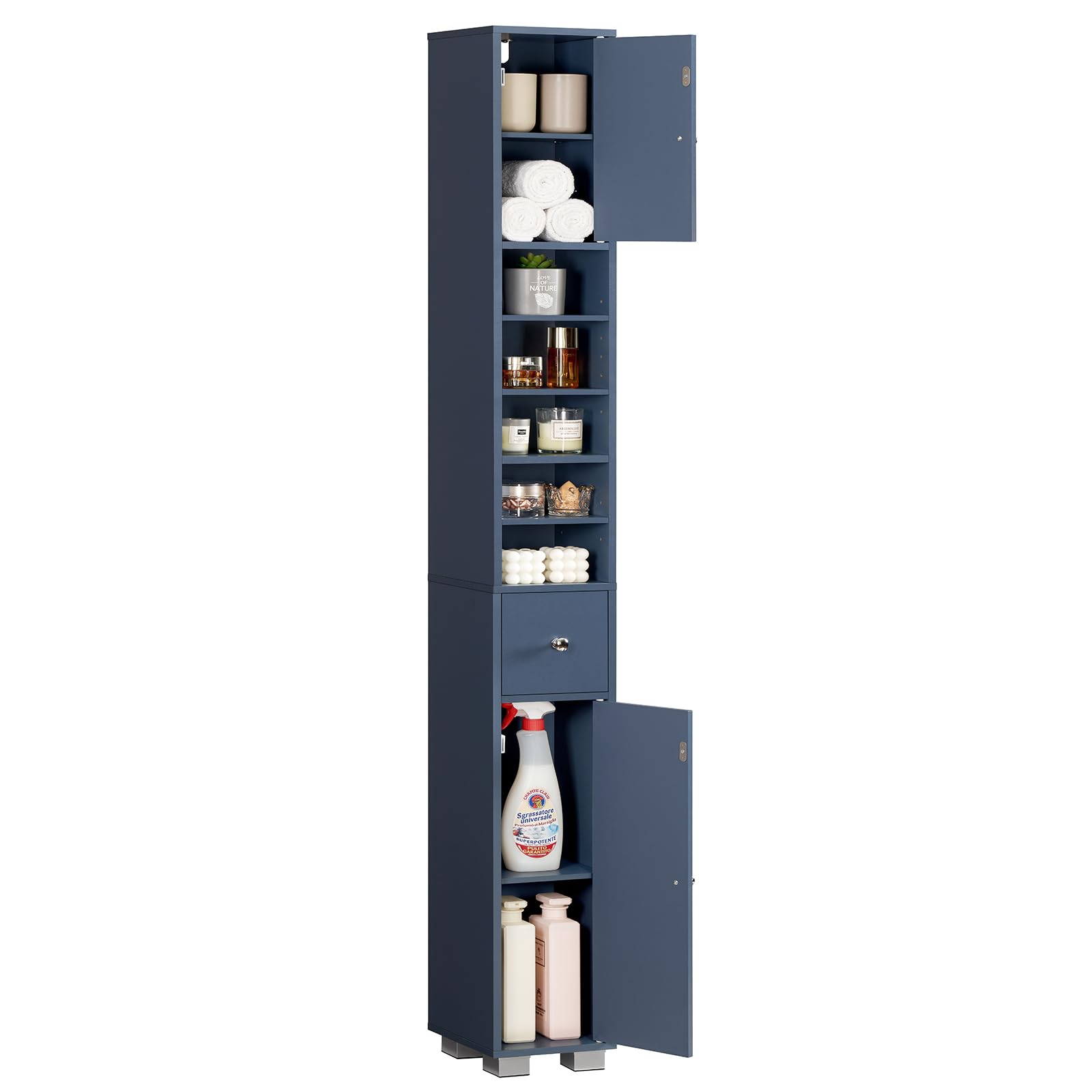 Earthley Blooms - Tall Storage Cabinet Door Shelves Narrow Kitchen Pantry Living Room Bathroom Entryway