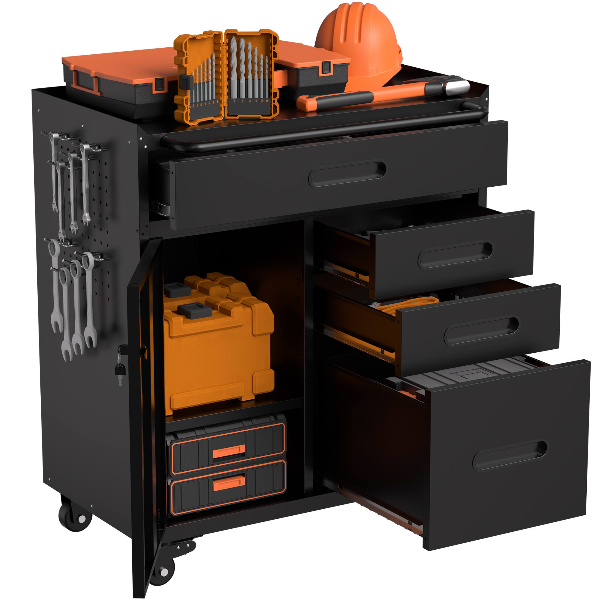 Front. Dexmalle - Dexmalle-34.3" Mobile Lockable Tool Storage Cabinet with Compartment & 4 Drawers-Black - Black.