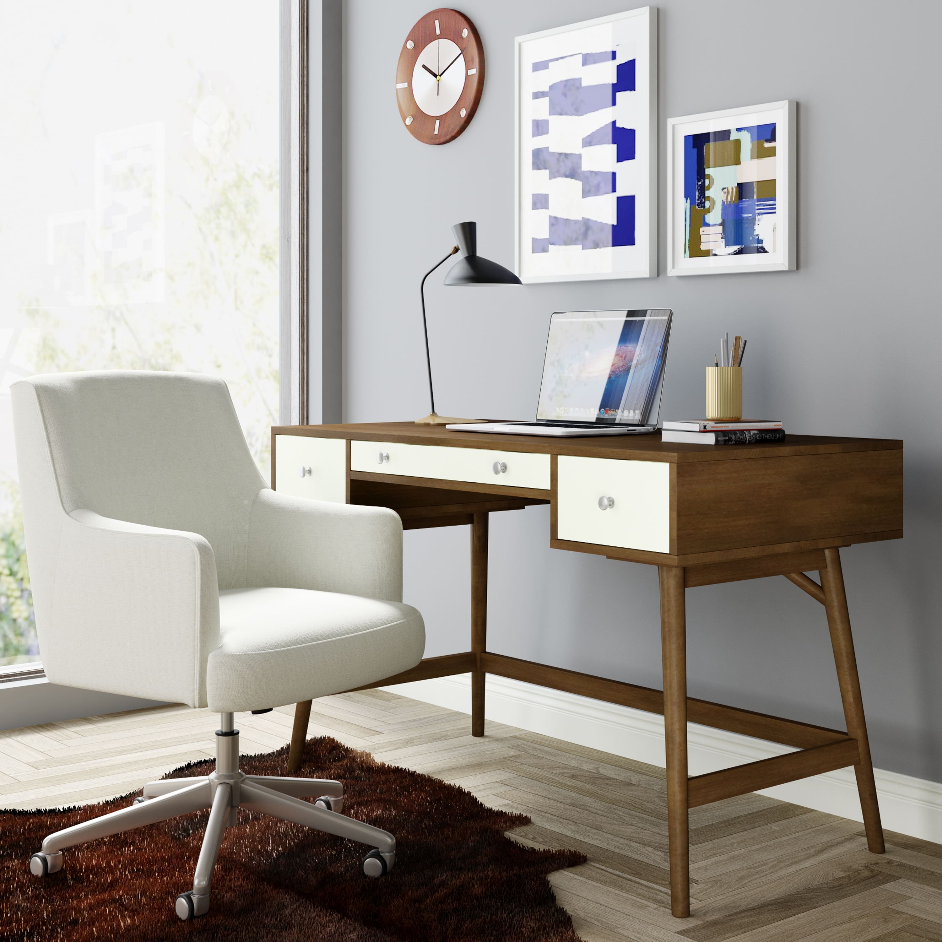 Left. Adore Decor - Sutton Mid-Century Modern Wood 3-Drawer Writing Desk - Dark Brown.