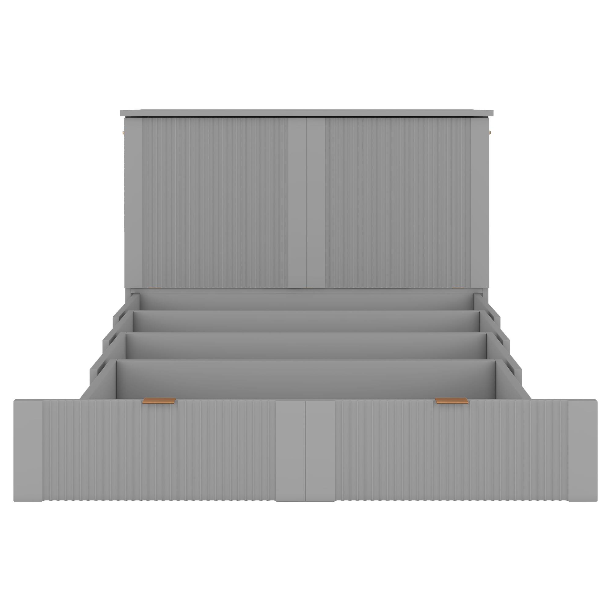 Back. Tiramisubest - Full Size Murphy Bed, Drawer, Sockets, USB, Pulley, Gray, Plywood - Gray.