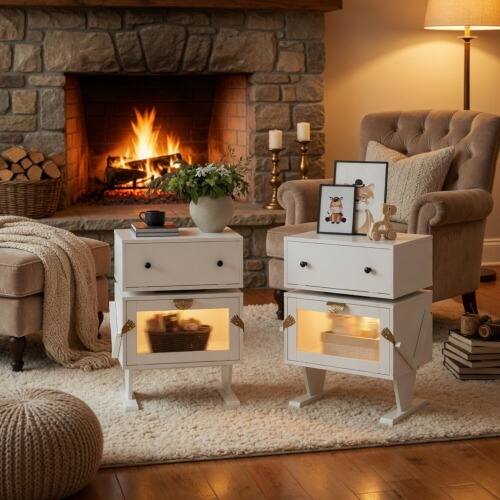 Left. LUCKY ONE - 20.7" Assembled Robot LED Nightstand 360 Rotating Drawer - White.