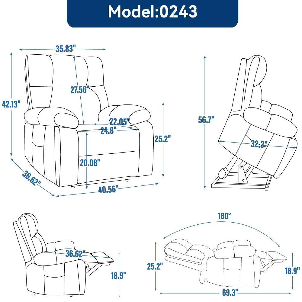 Model: 0243

- 35.83"
- 42.13"
- 27.56"
- 22.05" 24.8"
- 25.2"
- 56.7"
- 32.3"
- 36.62"
- 20.08" 40.56"
- 180
- 36.62"
- 18.9"
- 25.2"
- 18.9"
- 69.3"