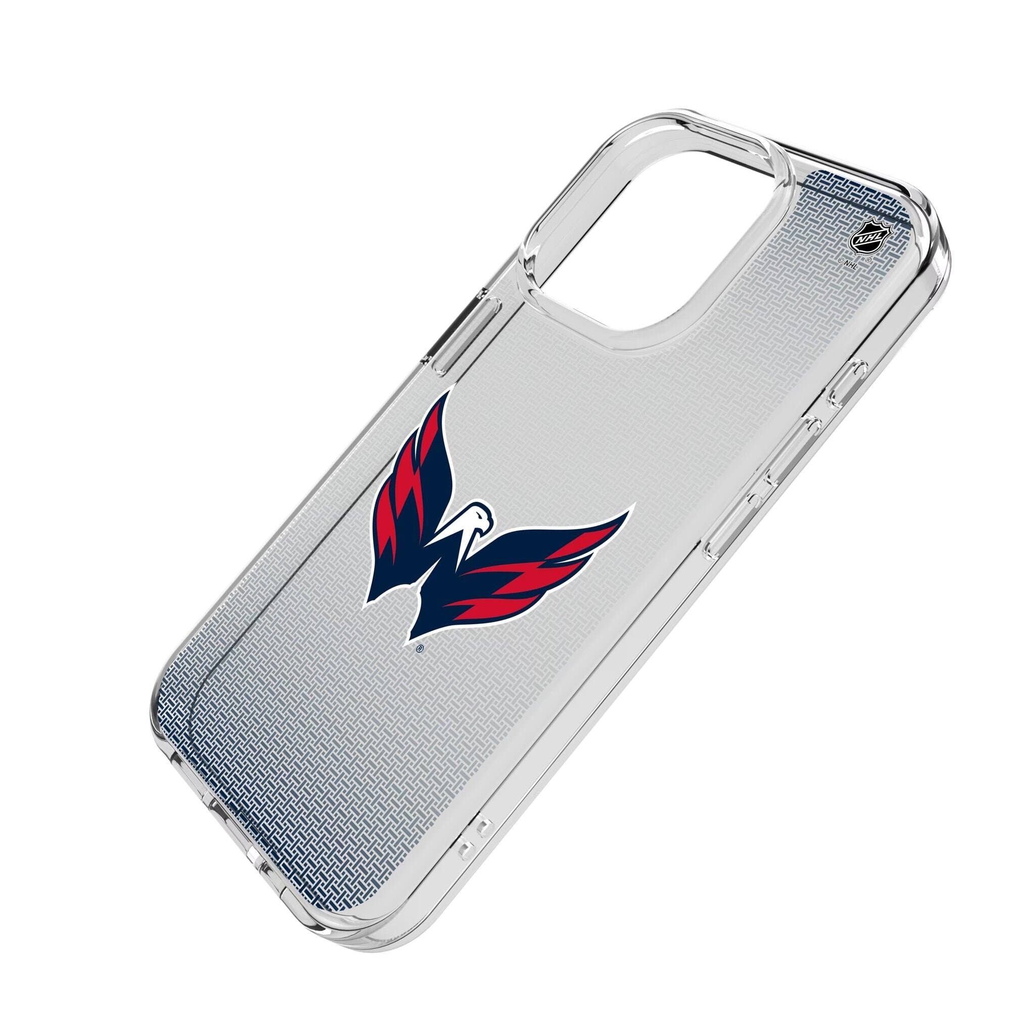 Alt View 1. Keyscaper - Washington Capitals Linen Logo iPhone Clear Case - 14 Pro Max - Multicolor.