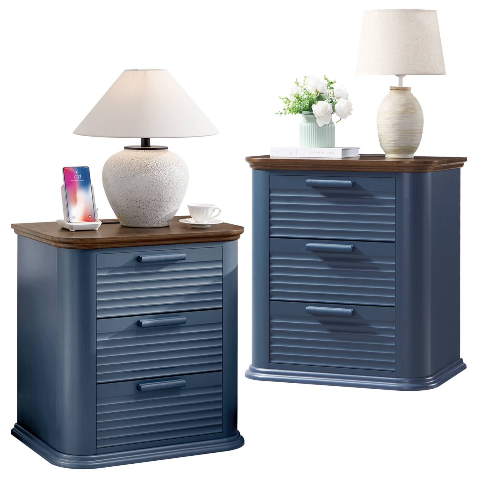 Left. Forest'nSky - Navy Blue Wood 3 drawer 22 in. Wide Chest of Drawers with Charging Station for Living Room - Navy Blue.