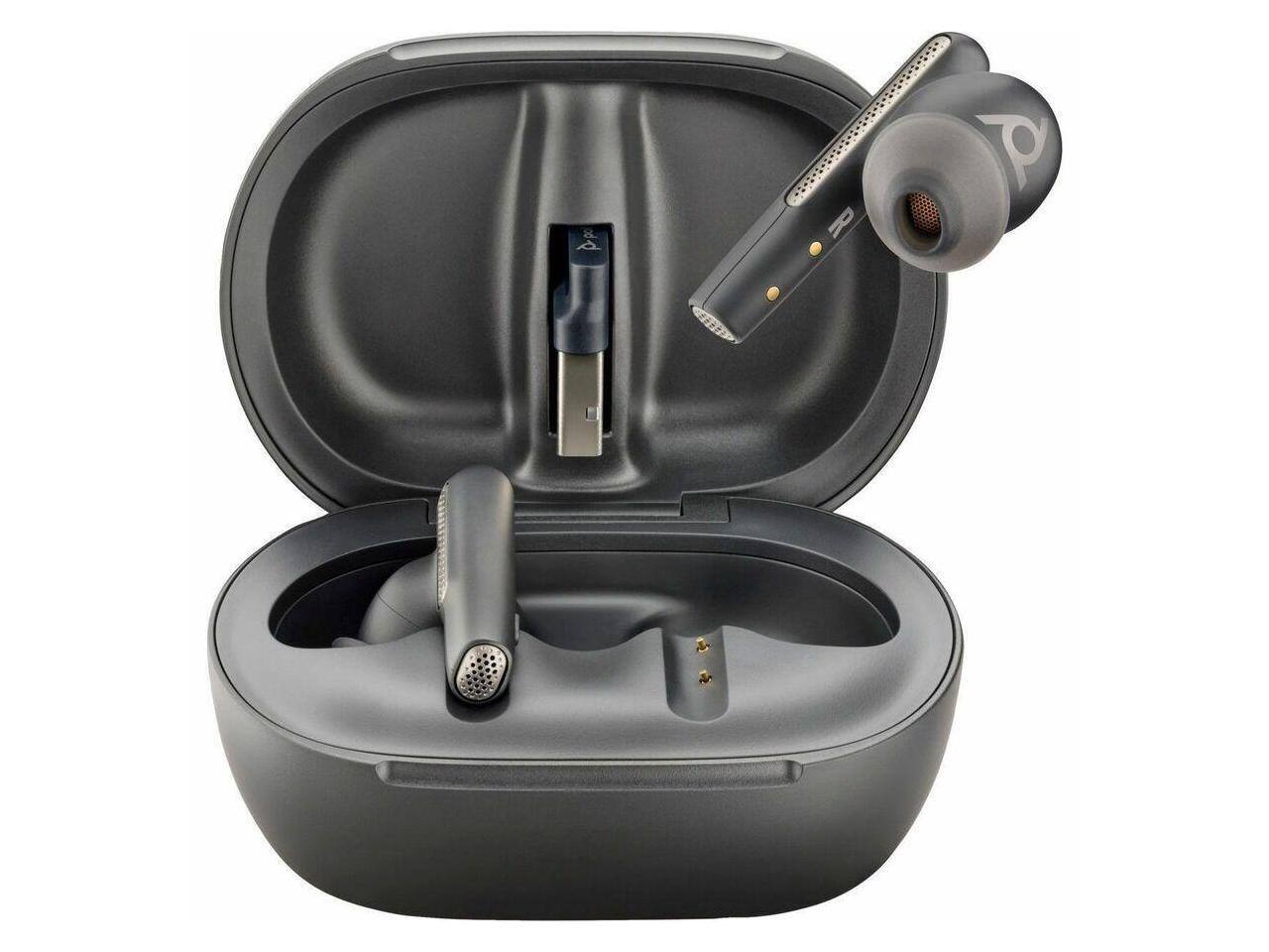 Alt View 2. Poly - Poly Voyager Free 60+ UC Carbon Black Earbuds +BT700 USB-C Adapter +Touchscreen Charge Case (7Y8G4AA) - Black.