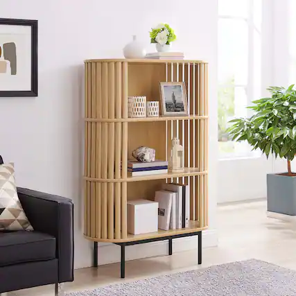 Front. Modway - Fortitude Three Tier Display Cabinet by Modway - Oak.