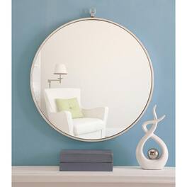 Elegant Decor - Metal frame Round Mirror with decorative hook 24 inch finish - Silver
