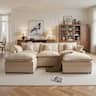 Ovios - 3 Seat Sofa Couch L Shaped Chenille Cloud Couch Oversized Modern Sofa with Ottoman for Living Room - Camel