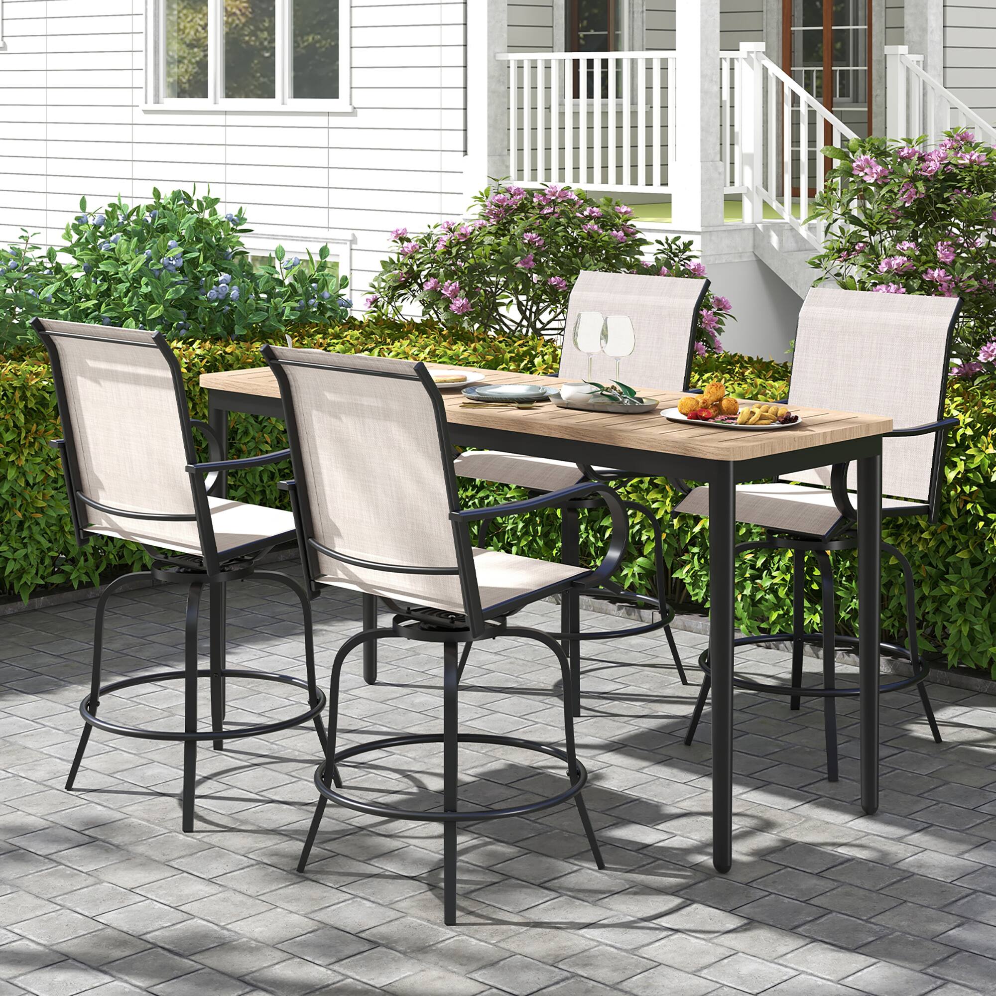 Alt View 4. Gymax - Gymax Outdoor Swivel Bar Stool Set of 4 w/Breathable Fabric and Heavy Duty Metal Frame Gray - Gray.