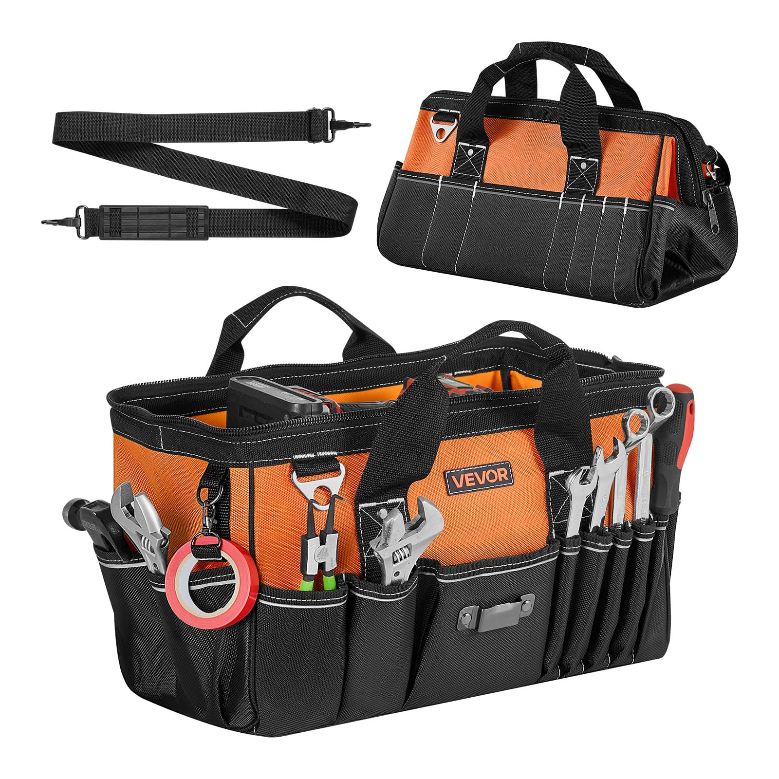 VEVOR - Tool Bag, 15.7 Inch, 33-Pocket Portable Tool Box Organizer Storage, Toolbox with Soft Handle, Large Zipper - Black;Orange price history on PriceWatchPro