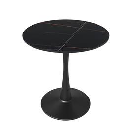 LeisureMod - Bristol 27" Round MDF/Sintered Stone Dining Table - Modern Scratch-Resistant Pedestal Kitchen Table - Stone - Black