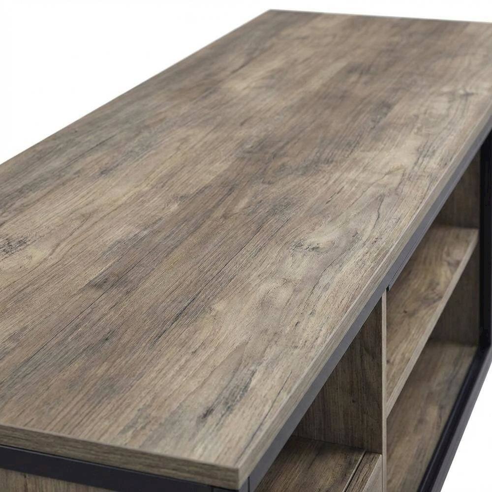 Alt View 4. FurniFact - Industrial-style TV stand in Rustic Oak and Black finish with metal accents - Gray.