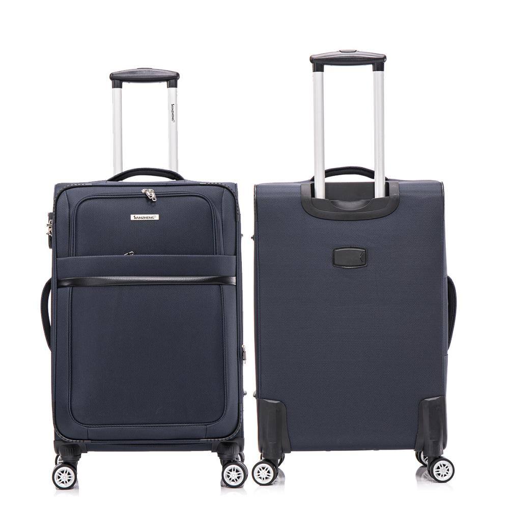 Back. BreeBe - 3-piece fabric soft luggage set with swivel wheels and password lock, 20/26/30 inches - Dark Blue.