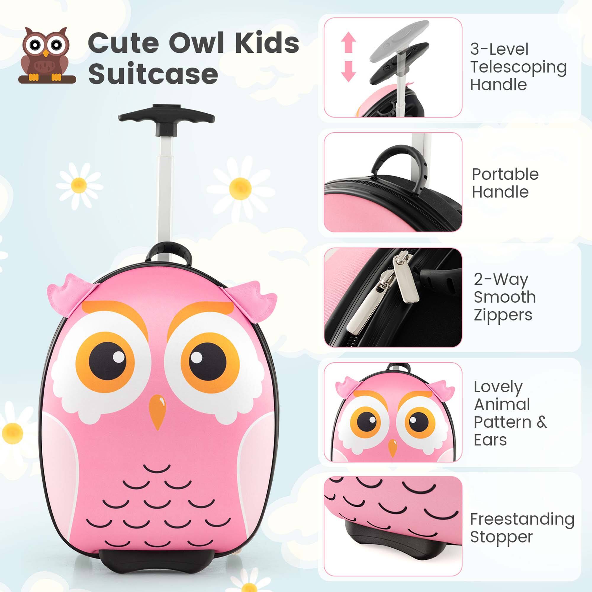 Costway 2PCS Kids Carry On Luggage Set 16'' Owl Rolling Suitcase with