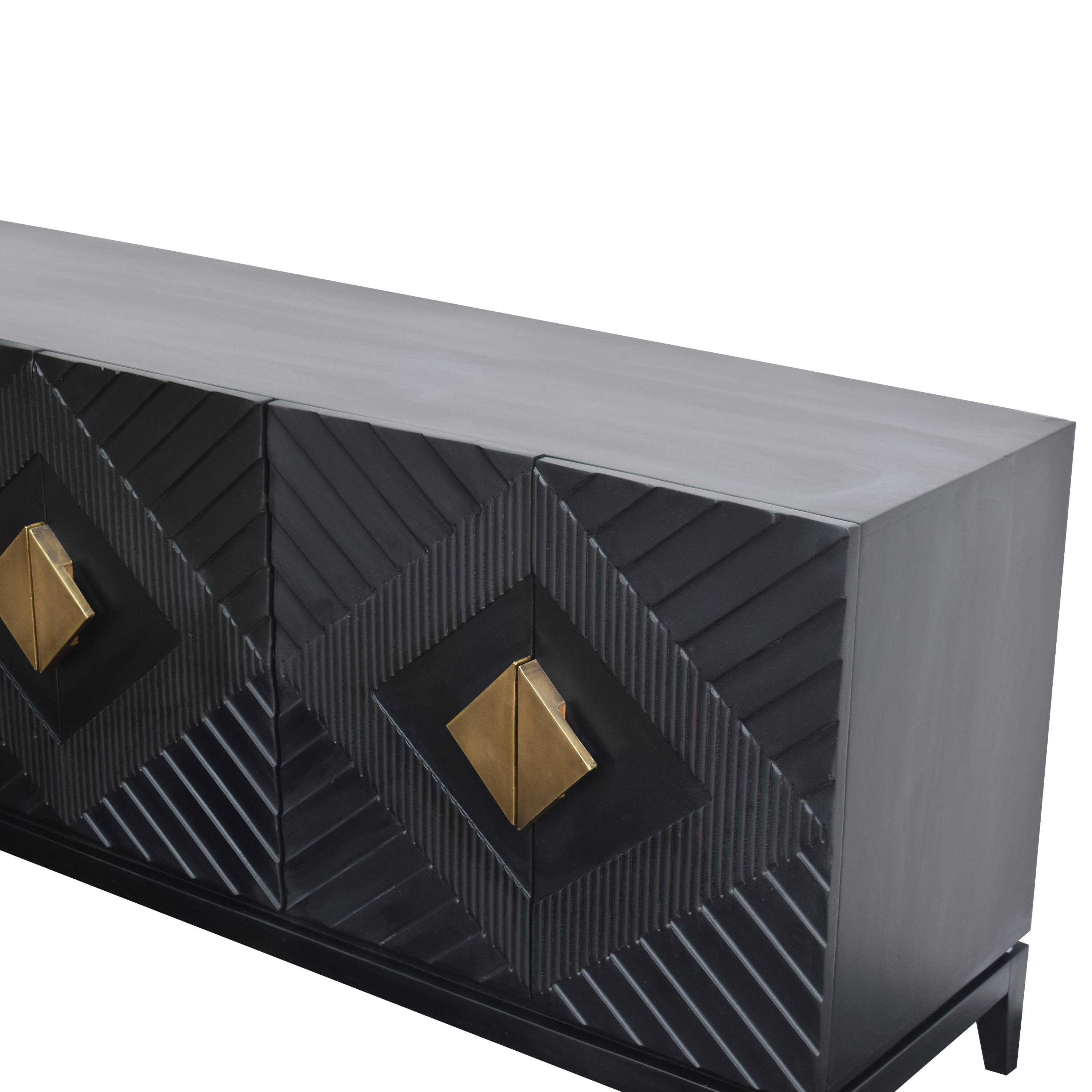Alt View 2. Manhattan Lane - Abiel 55 Inch Sideboard Buffet Console with 2 Door Cabinet, Brass Coated Diamond Cut Handles - Black.