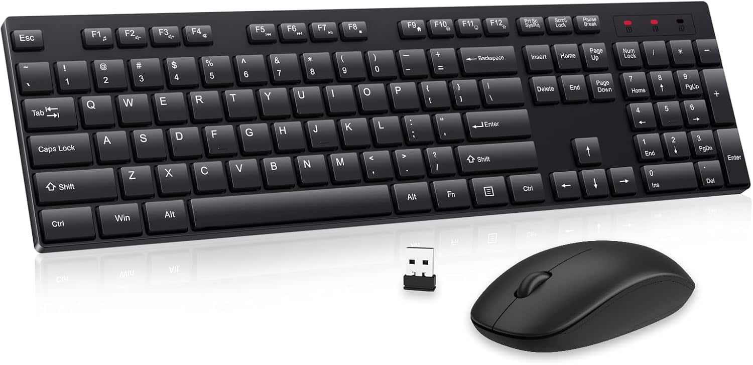 Core Tech - Wireless Keyboard and Mouse Combo 2.4GHz – Full-Size Silent Cordless USB Keyboard & Mouse Set, Lag-Free Connection, Long - Black