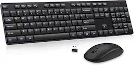 Core Tech - Wireless Keyboard and Mouse Combo 2.4GHz – Full-Size Silent Cordless USB Keyboard & Mouse Set, Lag-Free Connection, Long - Black