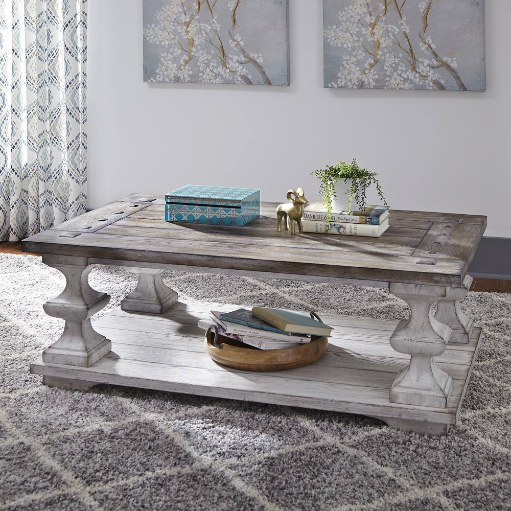 Alt View 4. Liberty Furniture Industries - Sedona Cocktail Table in Heavy Distressed White w/ Gravel Top - White.