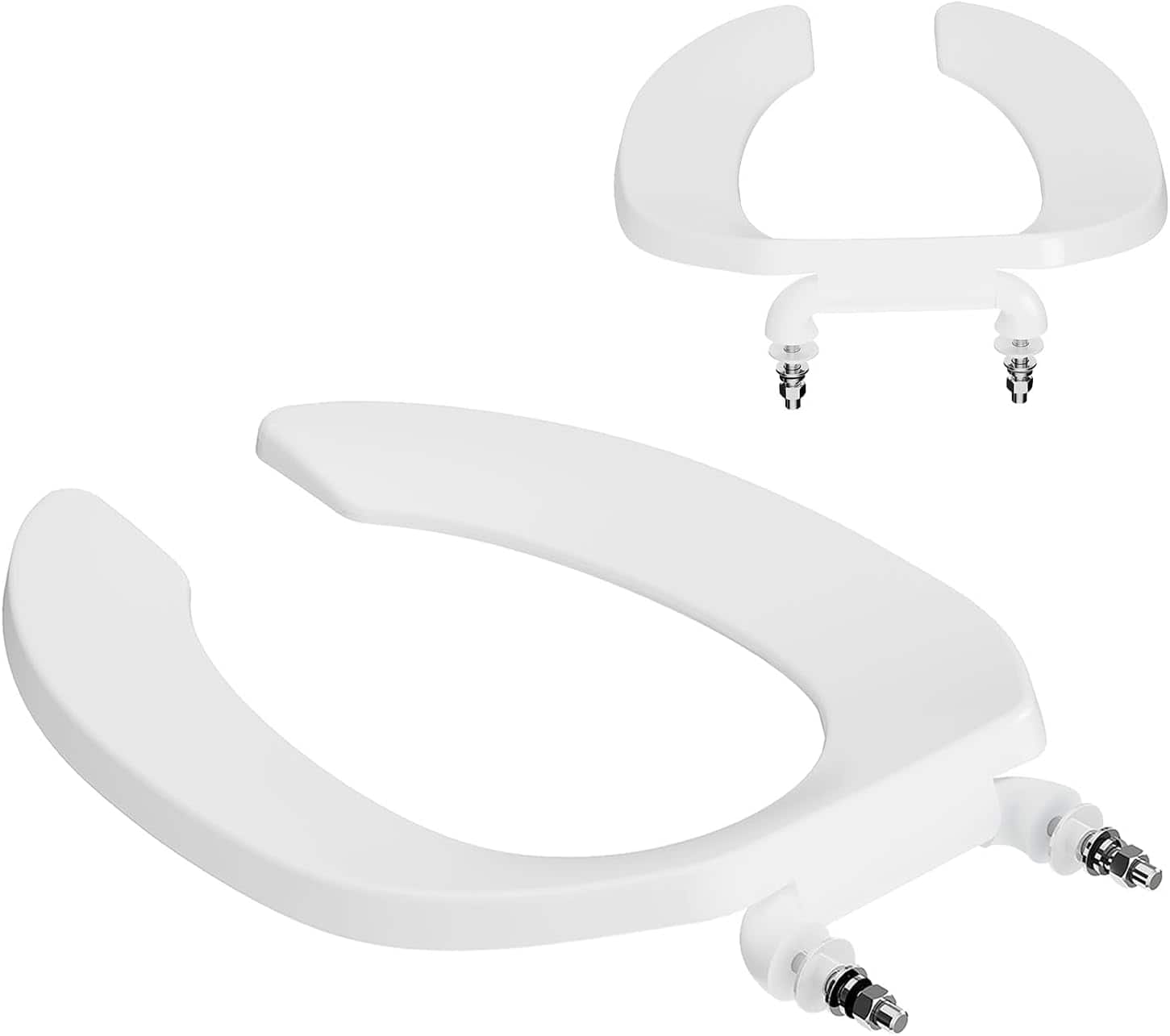 Jojoka - Commercial Open Front 19 Inch PP Toilet Seat Elongated Heavy Duty Soft Close Quick Install - White