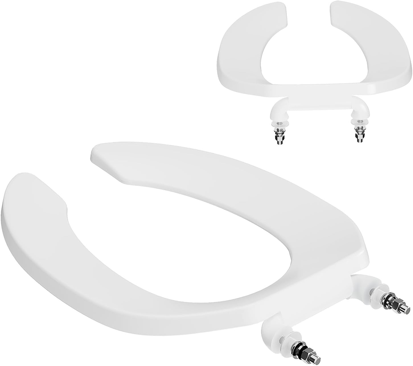 Front. Jojoka - Commercial Open Front 19 Inch White PP Toilet Seat Elongated Heavy Duty Soft Close Quick Install - White.