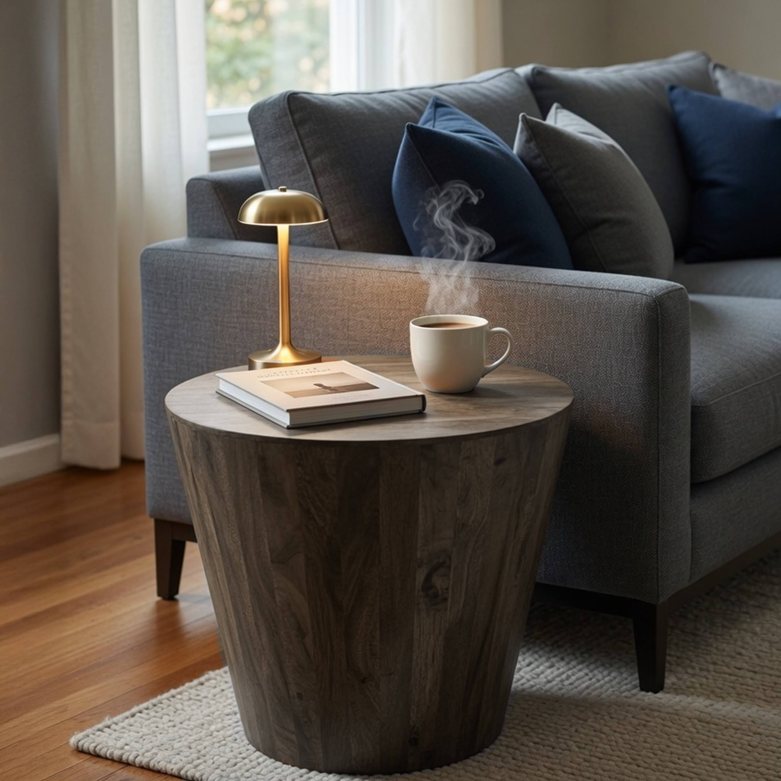 Alt View 10. Manhattan Lane - 24 Inch Side End Table, Round Drum Shape, Handcrafted Distressed Gray Mango Wood - Gray.
