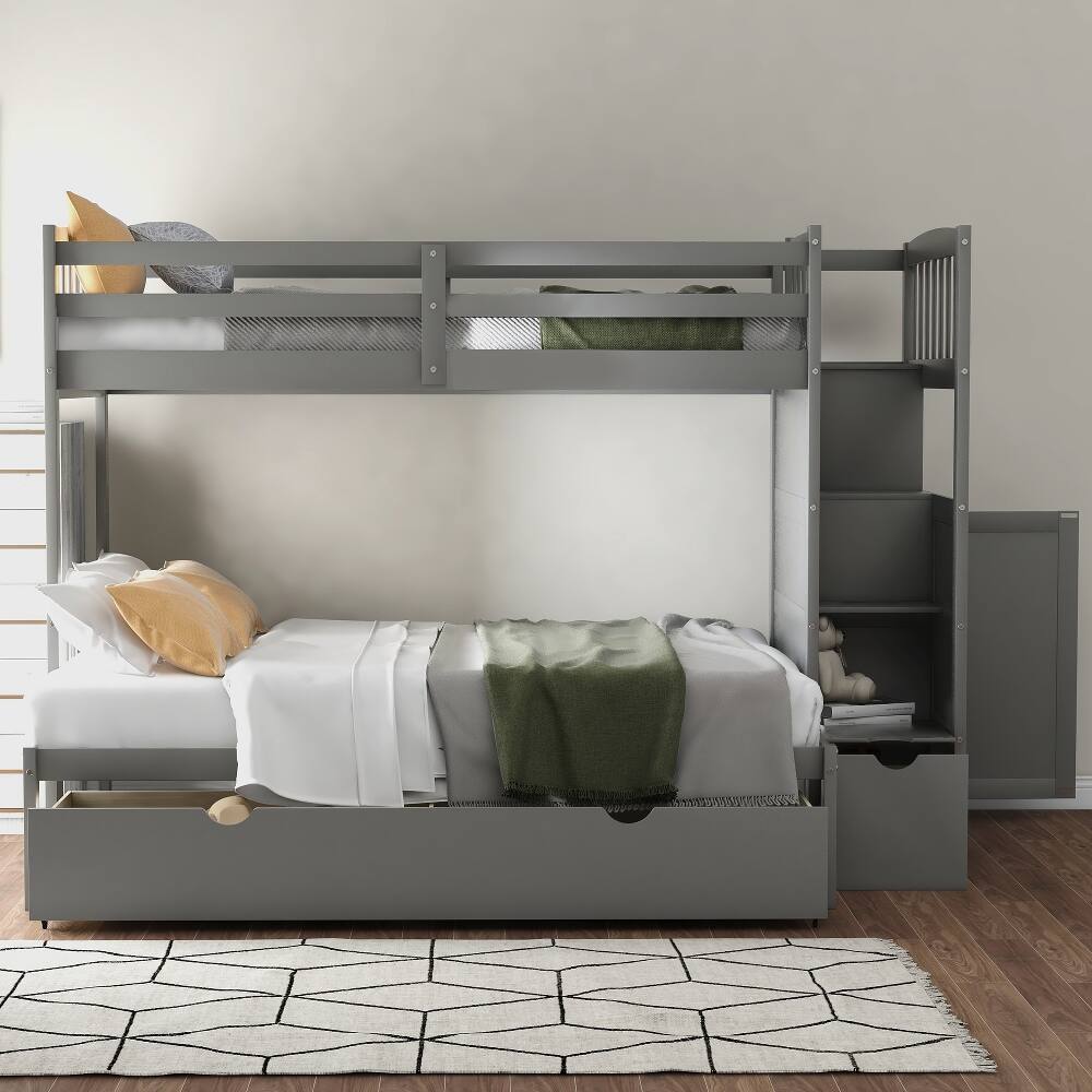 Angle. Loheer - Loheer Twin over Full Bunk Bed with Stairs and Storage Drawers Gray - Gray.
