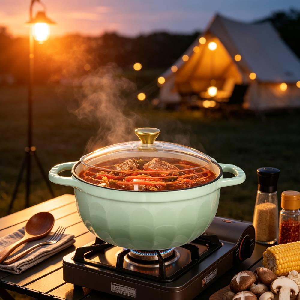 Alt View 3. Winado - 5 QT Enameled Cast Iron Dutch Oven with Gradient Petal Texture,Heat-Resistant Gloves, Pot Mat for Bread Baking, Roasting - Green.