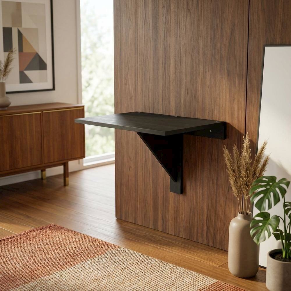 Left. FurniFact - FurniFact Wall Mounting Folding Table, Folding Design, Wall Mounted - Brown - Brown.