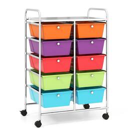 Gymax - 10-Drawer Rolling Storage Cart Tools Scrapbook Paper Organizer on Wheels - Multicolor