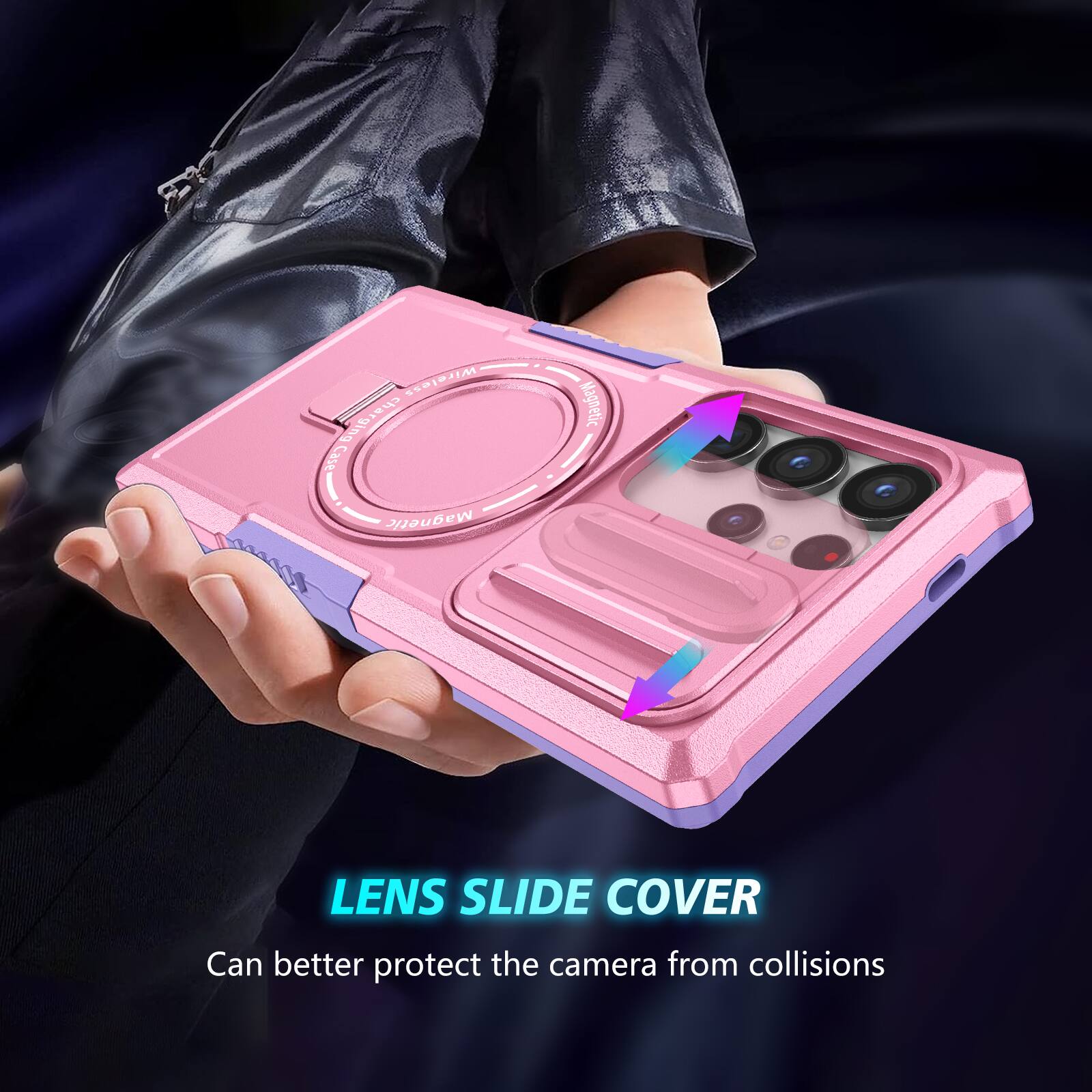Wireless charging case, Magnetic LENS SLIDE COVER, Can better protect the camera from collisions