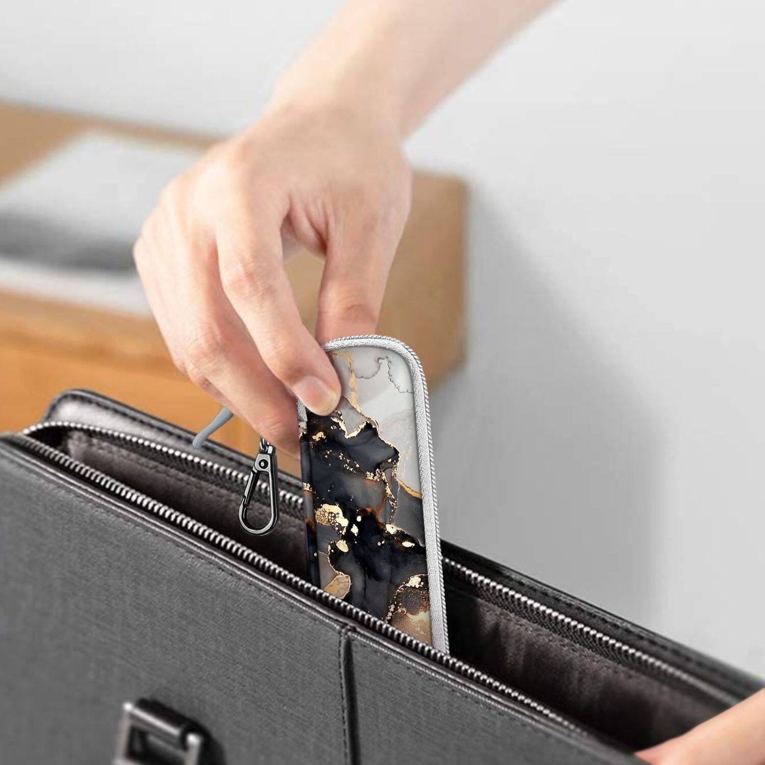 Back. Stock Preferred - Pen Holder Case for Apple Pencil Pro/Apple Pencil 1st / 2nd Zipper Carrying Bag Cloudy Marble - Cloudy Marble.