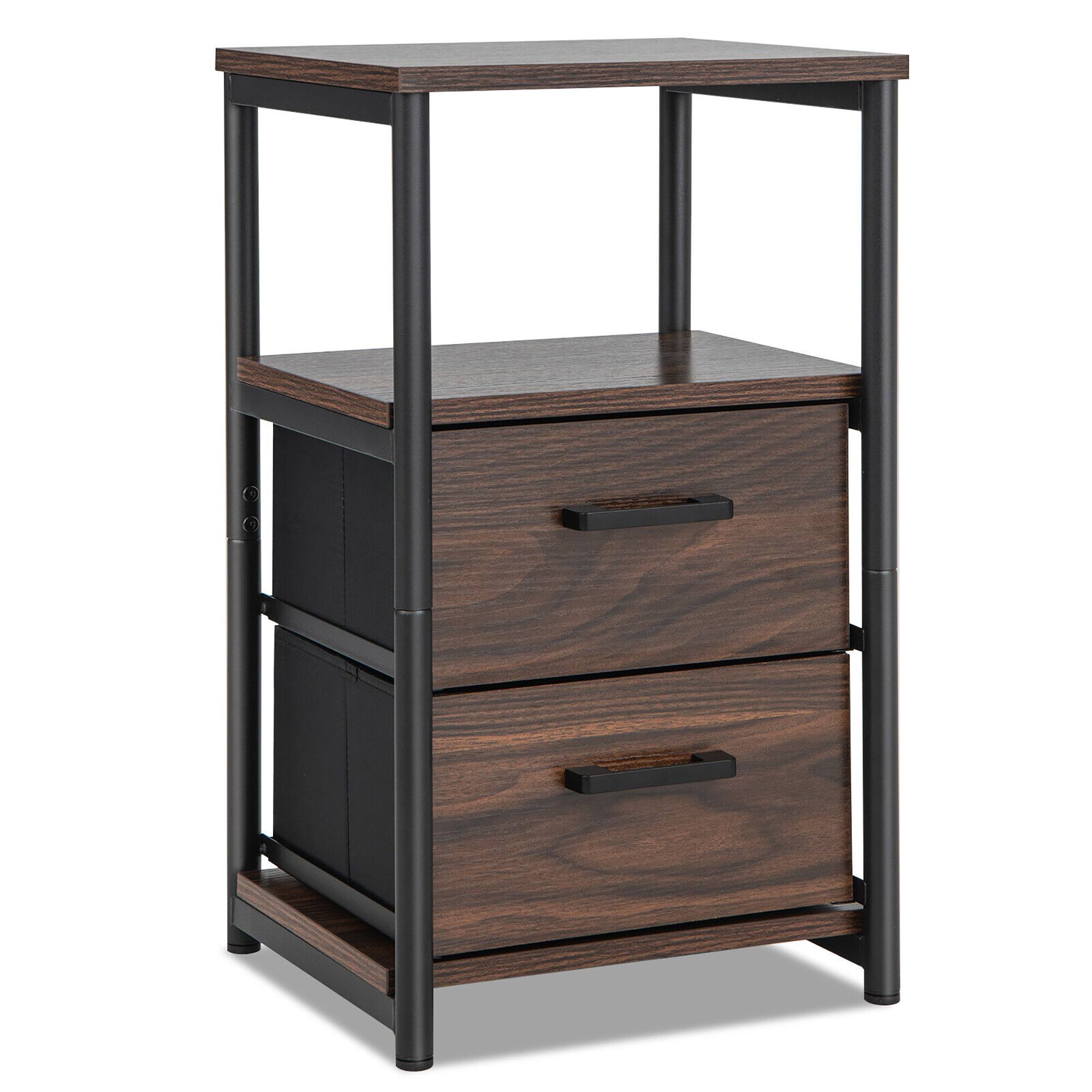 Alt View 8. Gymax - Gymax Nightstand Bedside End Table with 2 Fabric Drawers Storage Shelf for living room - Walnut & Black.