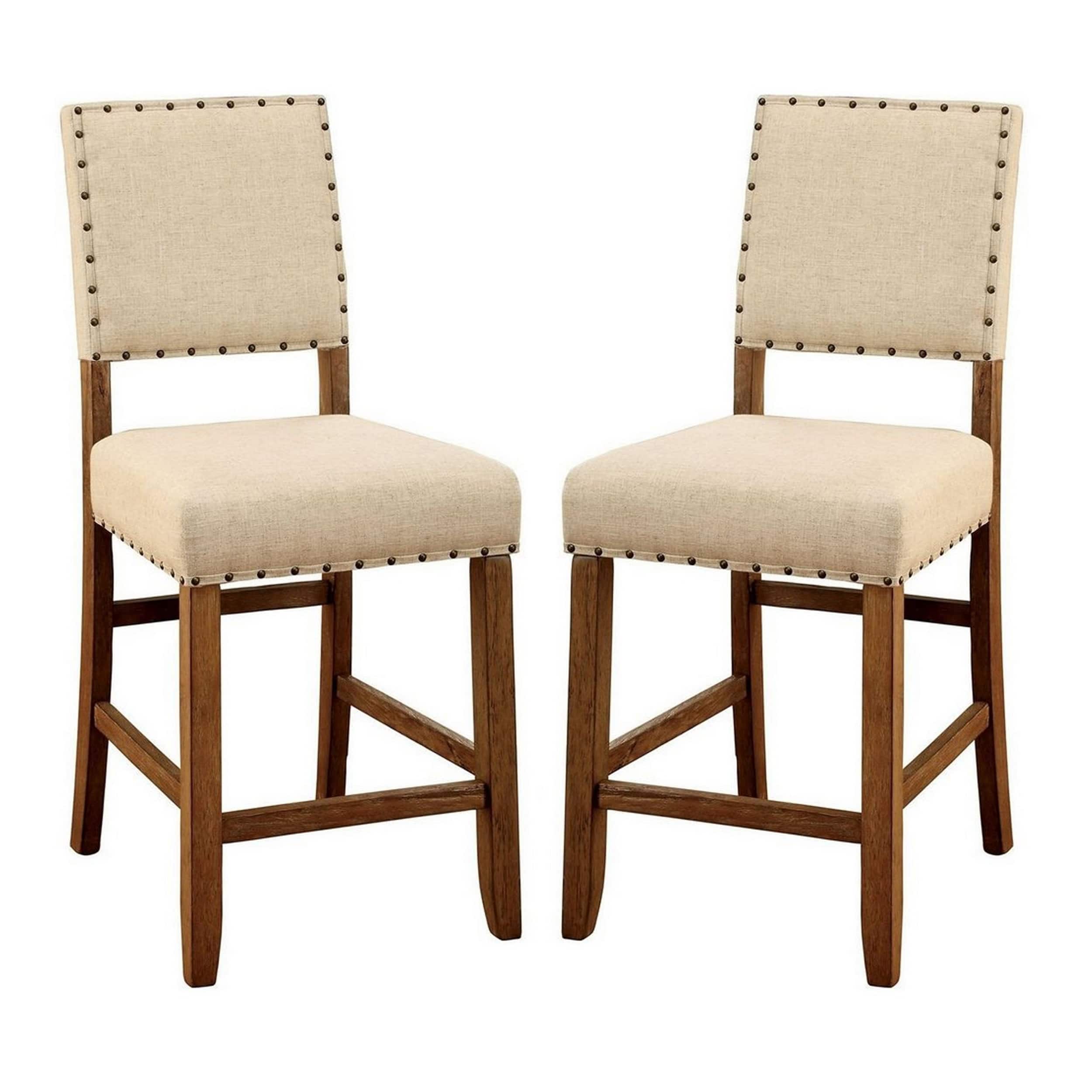 Manhattan Lane - Sania Rustic Counter Height Chair In Ivory Linen, Set of 2 - Natural Tone