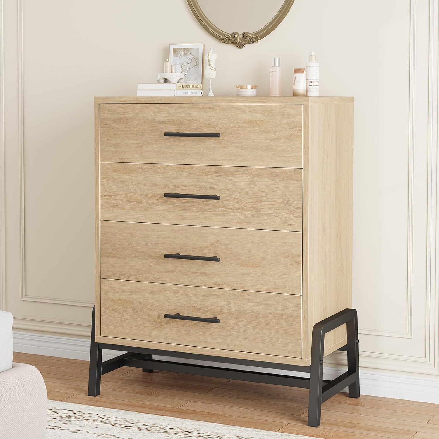 Front. GARVEE - 38.6" Tall 4-Drawer Freestanding Dresser, Wooden Storage Chest for Bedroom, Entryway & Living Room, Natural Oak - ‎Natural Oak.