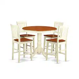 East West Furniture - 5 Pc counter height Dining set-high Table and 4 Kitchen Chairs - Buttermilk & Cherry