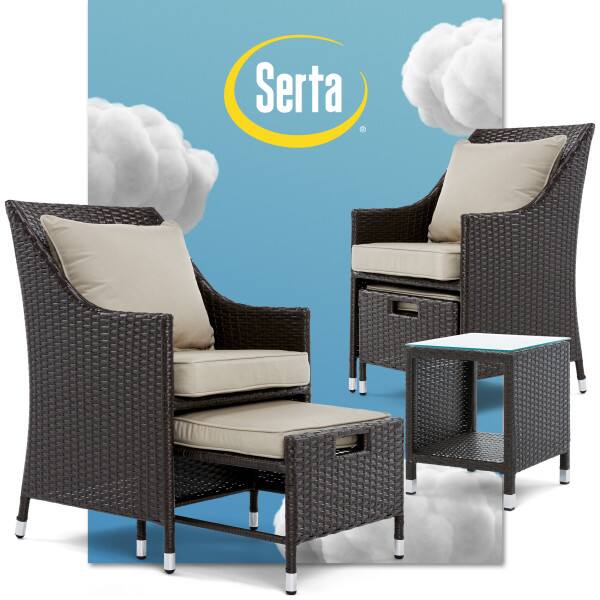 Serta - Laguna 5-Piece Outdoor Patio Furniture Set, Brown Wicker with Cushions - Beige