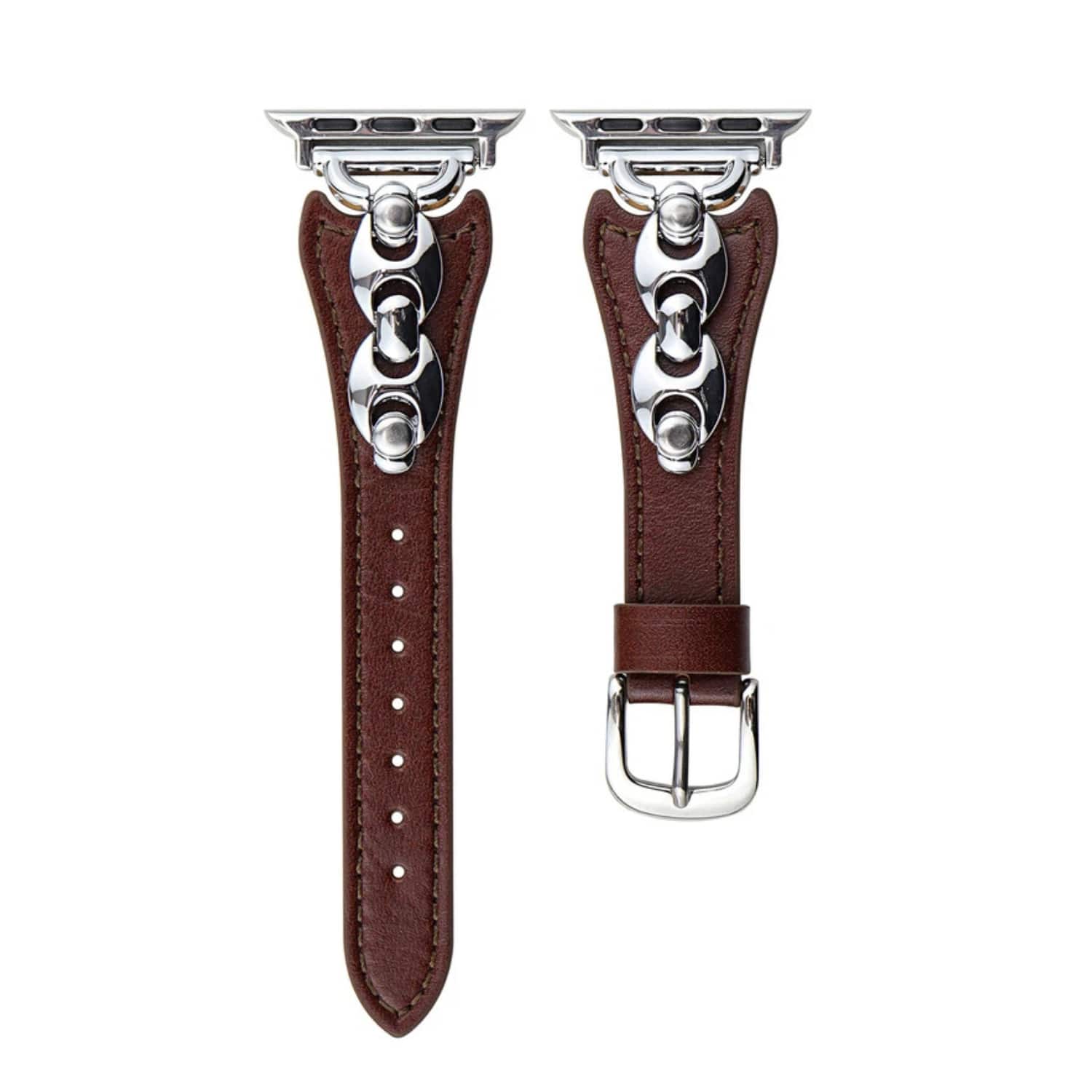 Stock Preferred - Metal Soft Leather Strap for Apple Watch Series 10 (42mm) - Dark Brown-Silver Clasp