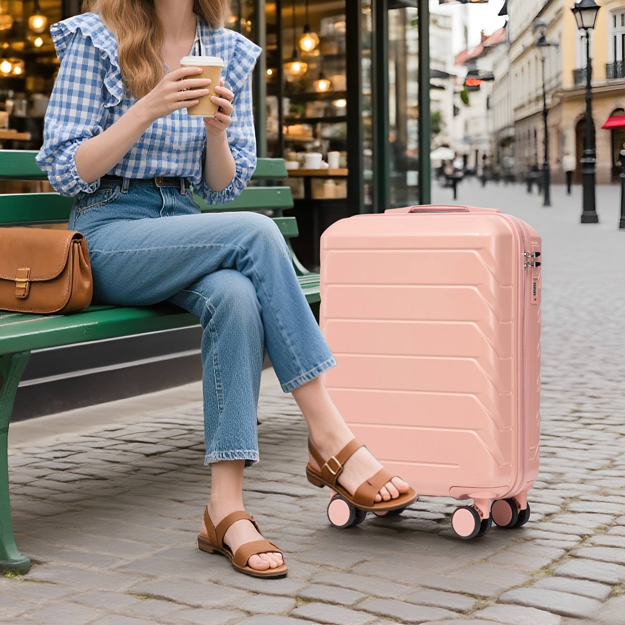 Alt View 10. Ecooso - 2 Piece Luggage Set Hardshell ABS Spinner Suitcase with Combination Lock and Cosmetic Case - Pink.