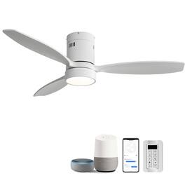 Loheer - 52 Inch Flush Mount Ceiling Fan with Light Solid Wood Blades Reversible DC Motor Modern Low Profile Bedroom Fan