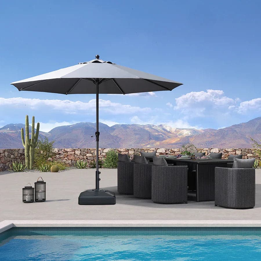 PURPLE LEAF - 11 ft. Round Patio Market Umbrella with Base Outdoor Table Umbrella Aluminum Frame Sun Shade for Garden Deck Pool - Light Gray