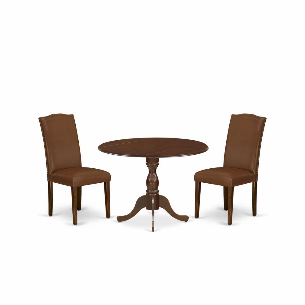 Left. East West Furniture - East West Furniture DMEN3-MAH-66 3 Piece Modern Dining Table Set Consists of 1 Drop Leaves Wooden Dining Table and 2 - Mahogany.