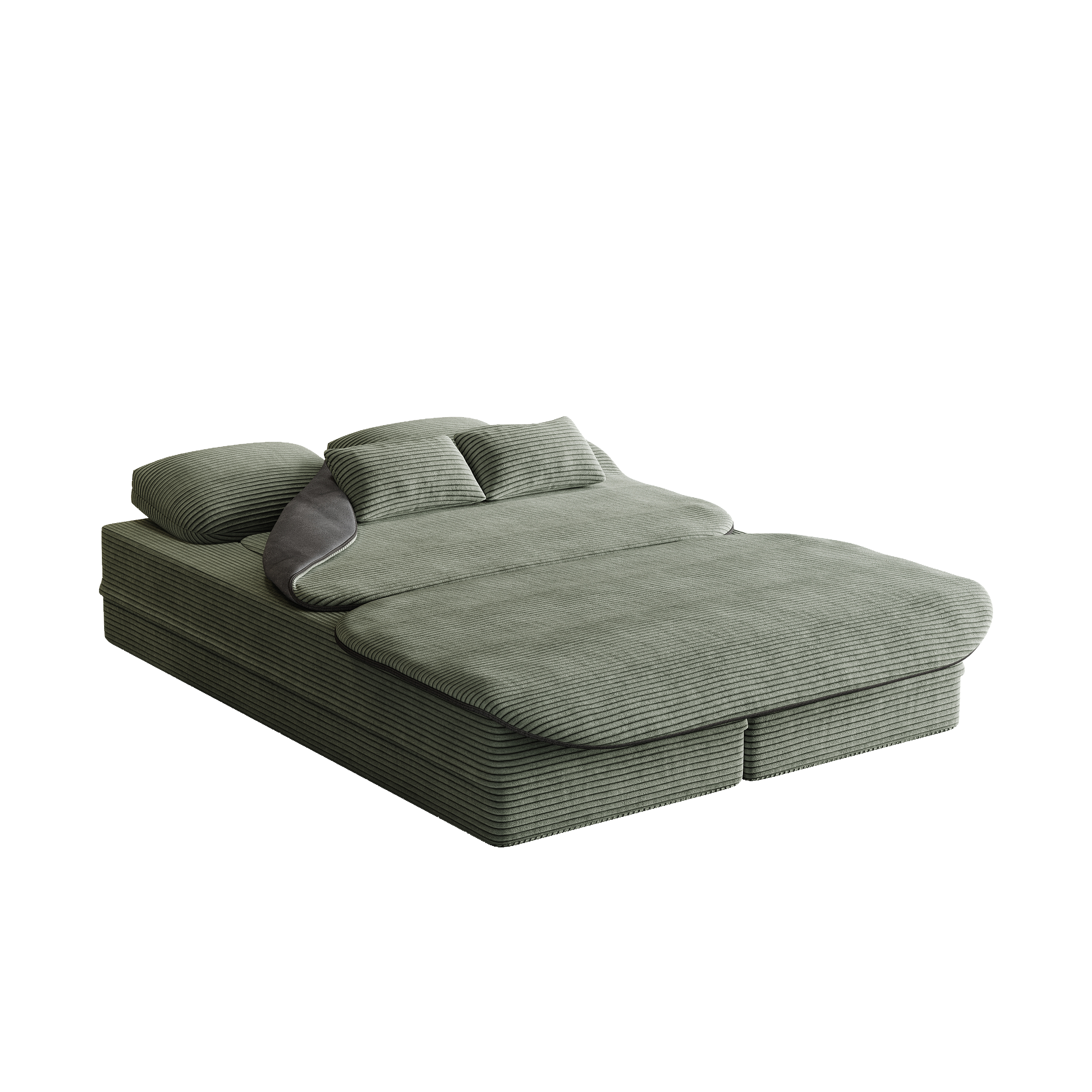 Alt View 2. Roomtec - 75.2 in 1 Foldable SofaConvertible Sleeper Foam Sofa Bed with Multi Functional Blanket Corduroy Floor folding sofa bed - Green.