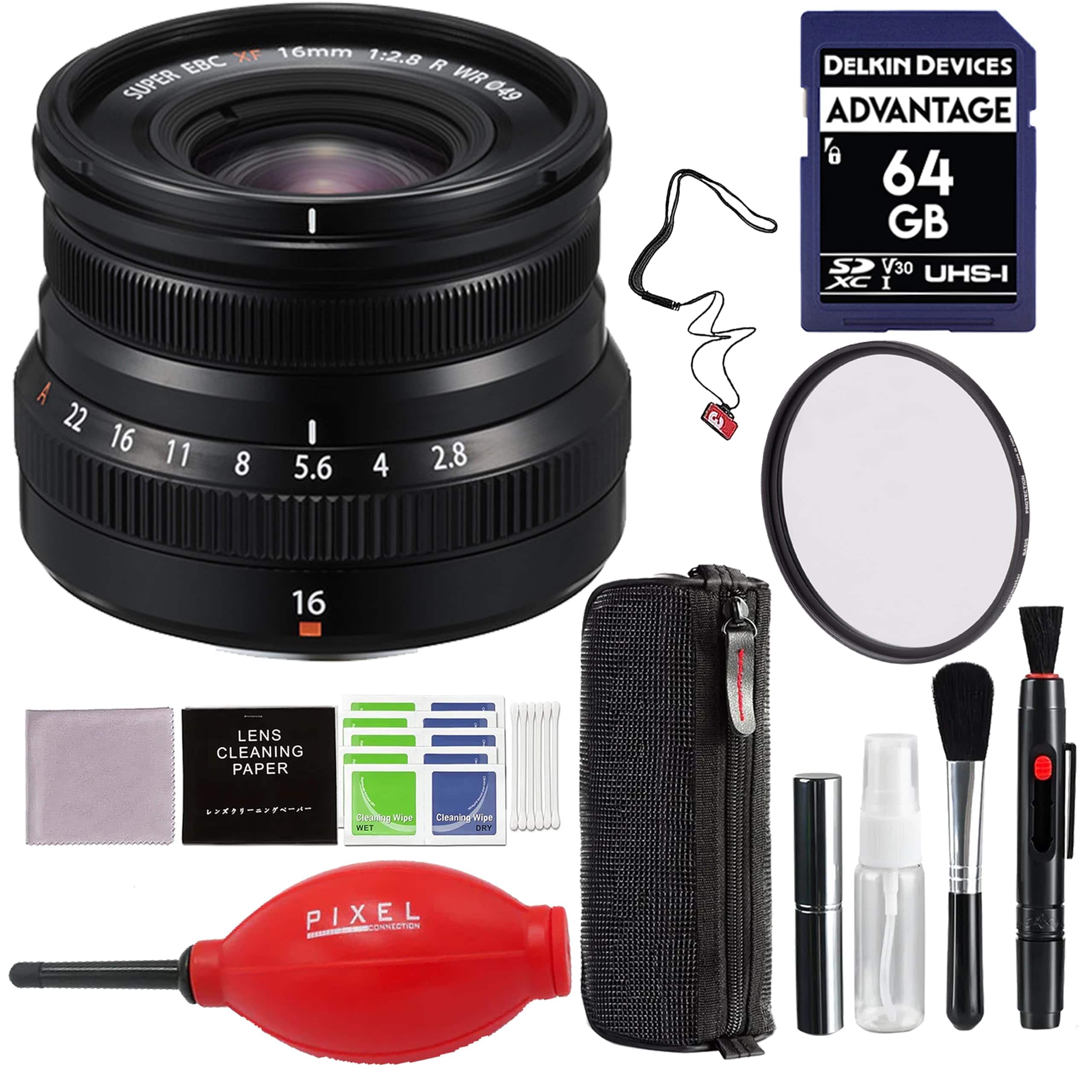 Fujifilm - XF 16mm f/2.8 R WR Lens (Black) with Advance Accessories and Travel Bundle | Fuji XF 16mm - Black