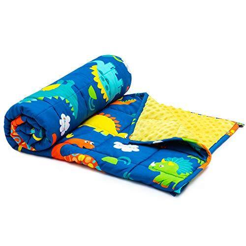 Minky Dot Blue Dinosaur-36"x 48" 3lbs