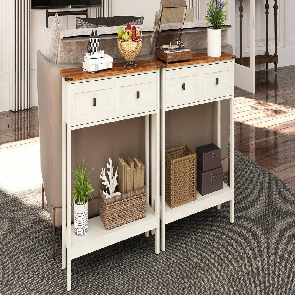 Alt View 9. Kadyn - Farmhouse Style Console Table - 2 Drawers & Bottom Storage Shelf, Rustic Side Table for Entryway, Living Room, Hallway - White.